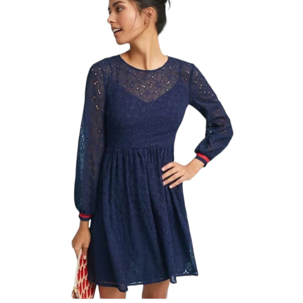 Seen‎ Worn Kept Navy Blue Eyelet Dress Size 10 US